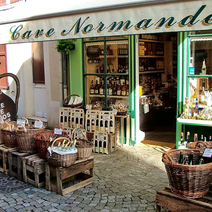 Honfleur, France - October 20, 2005: Wine bar in the street of the old town of Honfleur in the north of Normandy