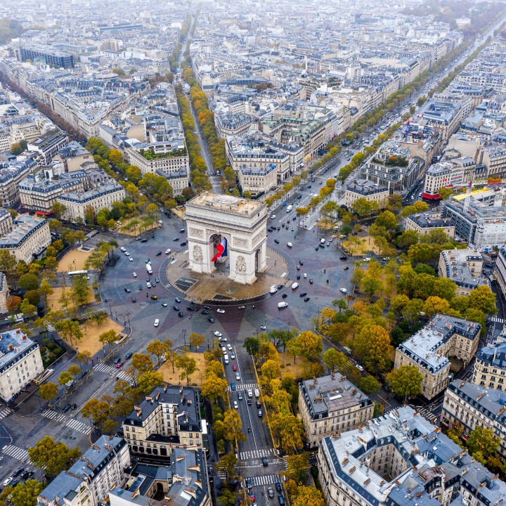 Aerial view of Arc de Triomphe, Paris