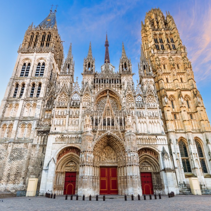 Rouen, Normandy, France. The west front of the Rouen Cathedral famous for its towers.