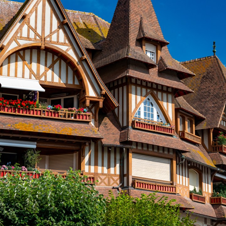 Inside the beautiful seaside village of Deauville in Normandy France during summer